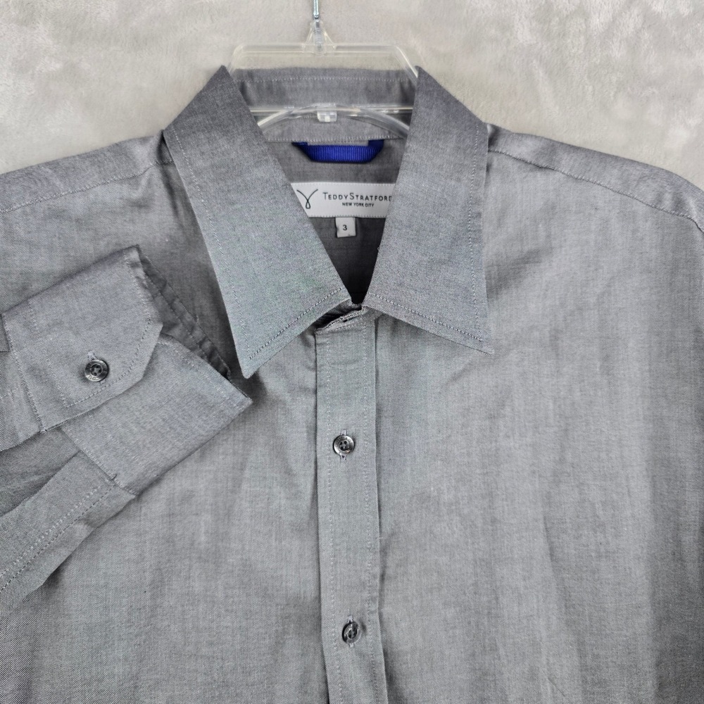 Teddy Stratford Zip Front Shirt Mens Size‎ 3 Gray Long Sleeve Button Down